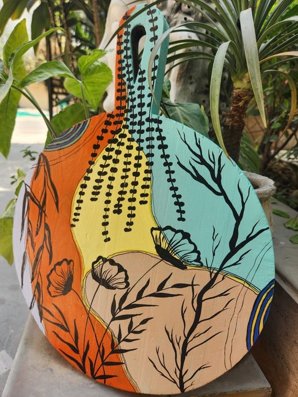Wooden Platter / Wall Hanging 003 – handmade painting by Sonia Masterstrokes